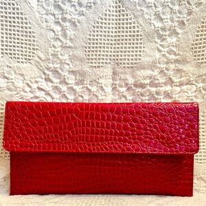 Vtg Women’s Clutch Red Crocodile Print Vinyl PVC Polyester Interior Fabric